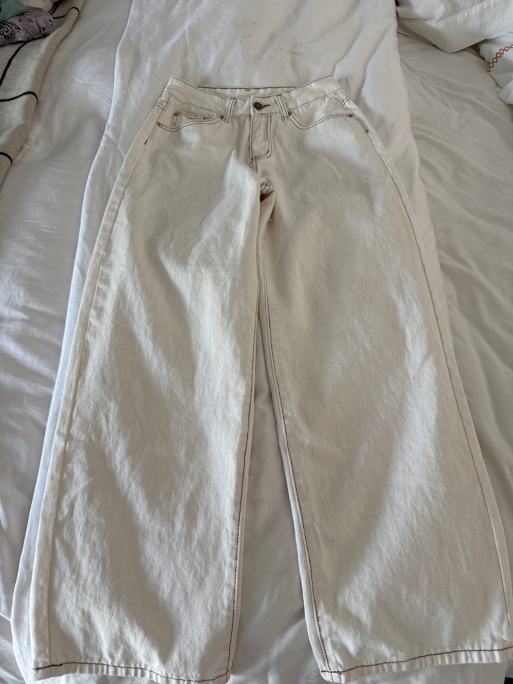 High-Rise Wide Leg Cream Jeans